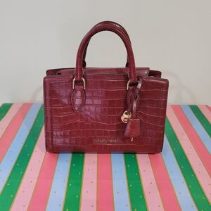 Michael Kors Deep Red Croc-Embossed Satchel